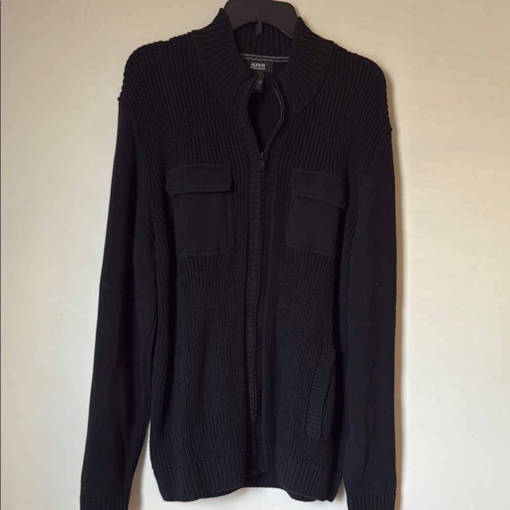 Alfani Black Zip Up Sweater Fine Knit